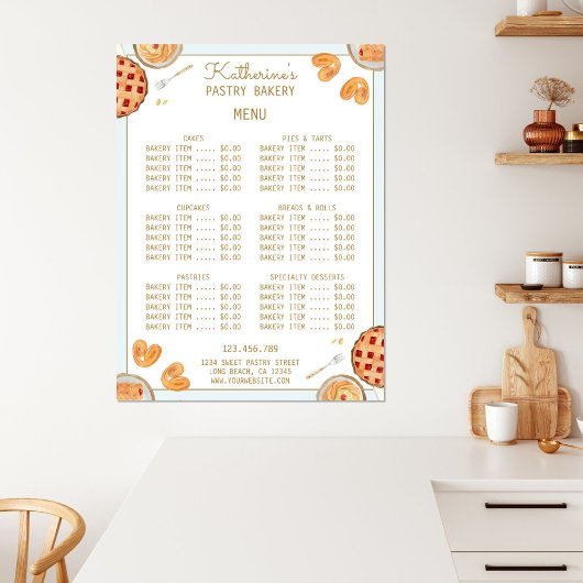 Waterverf Baktaart en gebak Winkel Bakkerij Menu Poster
