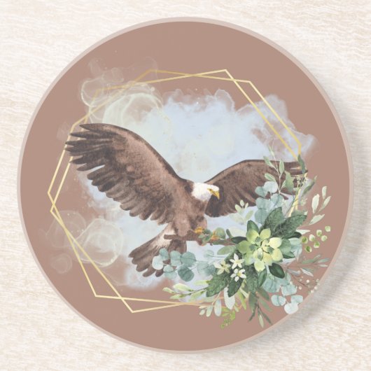 Waterverf Bald Eagle Framed Bouquet Zandsteen Onderzetter (Voorkant)