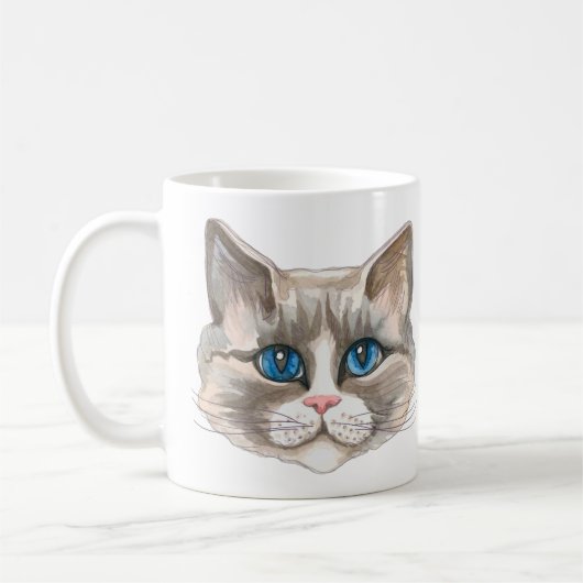 Waterverf Balinese kat Koffiemok (Links)