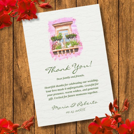 Waterverf Balkon Hacienda Mexicaanse bruiloft Bedankkaart