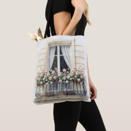 Waterverf balkon met rozen in Parijs Tote Bag