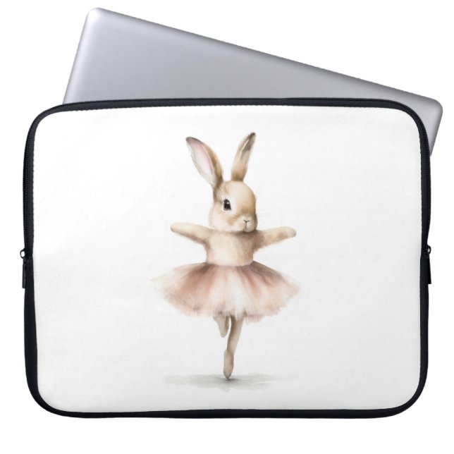 Waterverf Ballerina Bunny Dancing Tan Pink Laptop Sleeve (Voorkant)