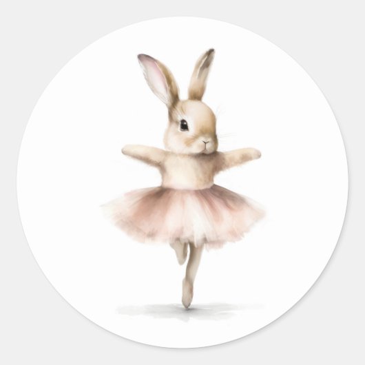 Waterverf Ballerina Bunny Dancing Tan Pink Ronde Sticker (Voorkant)