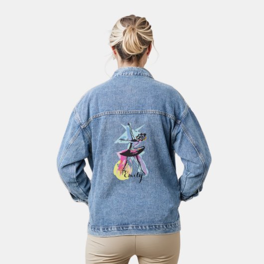 Waterverf Ballerina Dancer Gepersonaliseerd Denim Jacket (Model)