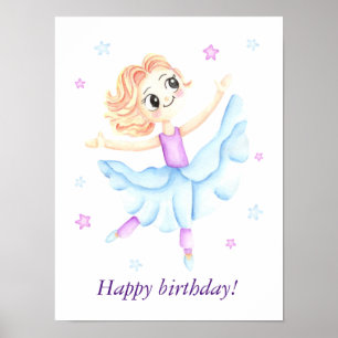 Waterverf Ballerina Gelukkige Verjaardag Poster