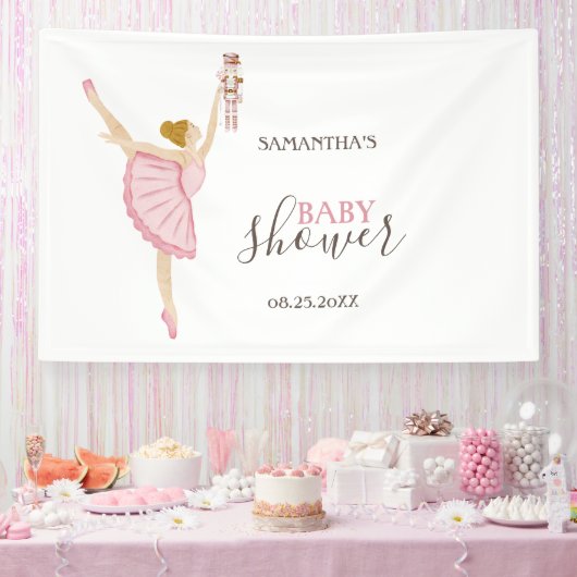 Waterverf Ballerina Notenkraker Roze Baby shower Spandoek (Feest)