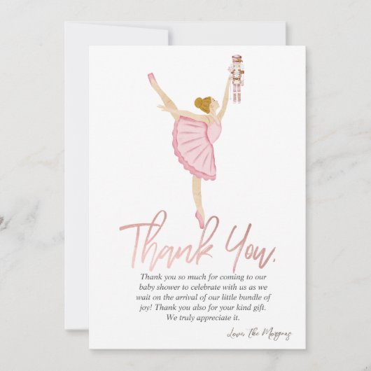 Waterverf Ballerina Notenkraker Roze Bedankkaart (Voorkant)