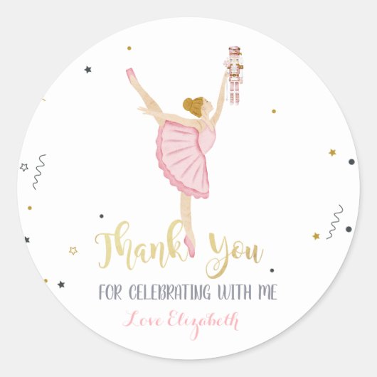 Waterverf Ballerina Notenkraker Roze Ronde Sticker (Voorkant)