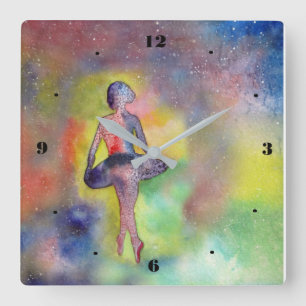Waterverf Ballerina Space Wall Clock Vierkante Klok
