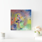 Waterverf Ballerina Space Wall Clock Vierkante Klok (Huis)
