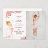 Waterverf Ballerina Verjaardagsuitnodiging met fot Kaart (Voorkant / Achterkant)