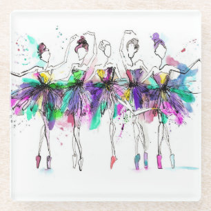 Waterverf Ballerina's: Bright Dance Illustratie Glazen Onderzetter