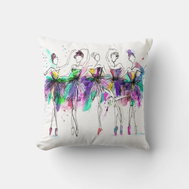 Waterverf Ballerina's: Bright Dance Illustratie Kussen (Voorkant)