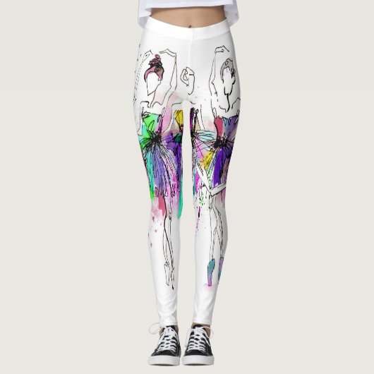 Waterverf Ballerina's: Bright Dance Illustratie Leggings (Voorkant)