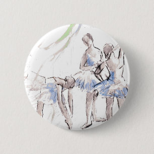 Waterverf Ballet Dancing Ballerina Ronde Button 5,7 Cm