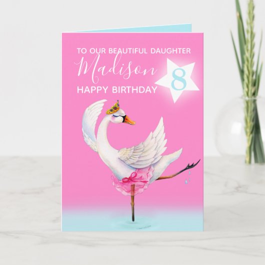 Waterverf ballet swan dochter 8e verjaardag kaart (Voorkant)