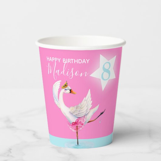 Waterverf ballet swan dochter 8e verjaardag papieren bekers (Achterkant)