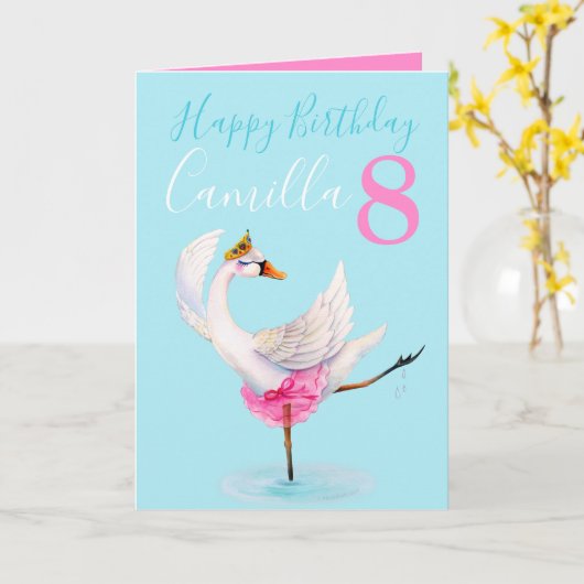 Waterverf ballet swan gepersonaliseerd op 8e verja kaart (Gele Bloem)