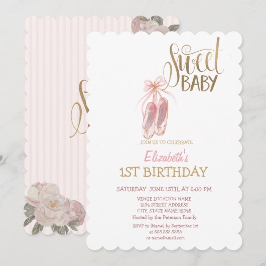 Waterverf balletschoenen gestript op zaterdag kaart (Voorkant / Achterkant)