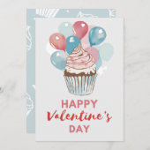 Waterverf Ballon Cupcake Valentijnsdag Kaart (Voorkant / Achterkant)