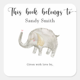 Waterverf ballon Elephant - dit boek behoort tot Vierkante Sticker