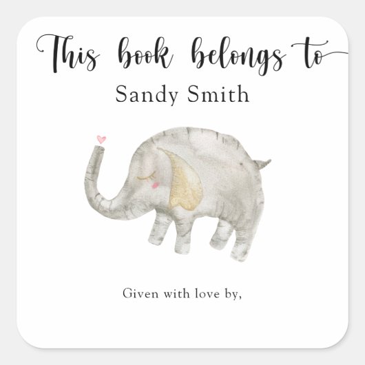 Waterverf ballon Elephant - dit boek behoort tot Vierkante Sticker (Voorkant)