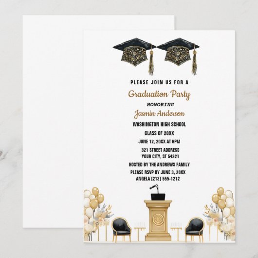 Waterverf ballon en petten Graduation Party Kaart (Voorkant / Achterkant)