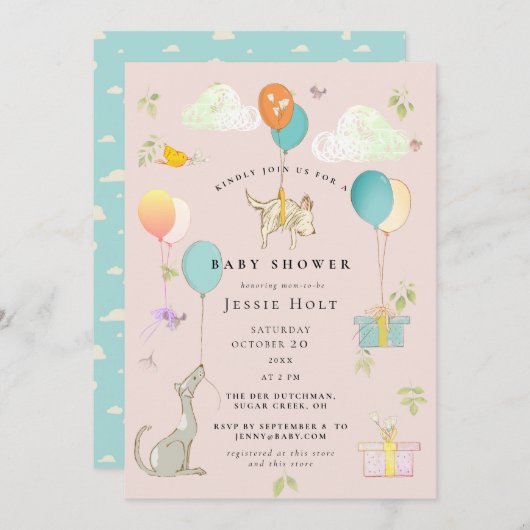 Waterverf ballon puppy Baby shower Kaart (Voorkant / Achterkant)