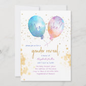 Waterverf Ballon Roze Blauw Glitter Geslacht Kaart (Voorkant)