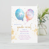 Waterverf Ballon Roze Blauw Glitter Geslacht Kaart (Staand voorkant)