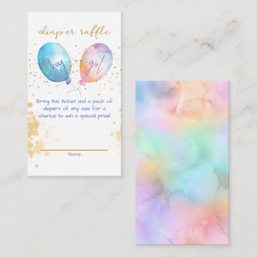 Waterverf Ballon Roze Blauwe Twin Diaper affle Informatiekaartje (Voorkant / Achterkant)
