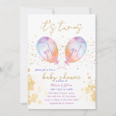 Waterverf ballon roze tweeling meisje Baby shower Kaart (Voorkant)