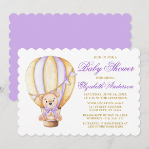 Waterverf Ballon Teddy Bear Paars Baby shower Kaart