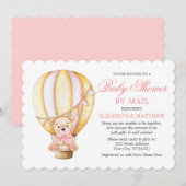 Waterverf Ballon Teddy Bear Pink Shower bij e-mail Kaart (Voorkant / Achterkant)