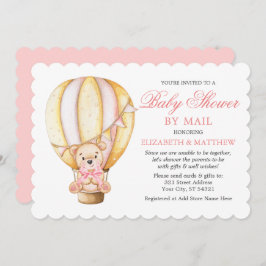 Waterverf Ballon Teddy Bear Pink Shower bij e-mail Kaart