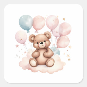 Waterverf ballon teddybeer vierkante sticker