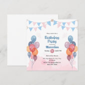 Waterverf Ballon verjaardagsfeest Uitnodiging Kaar (Voorkant / Achterkant)