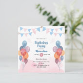 Waterverf Ballon verjaardagsfeest Uitnodiging Kaar (Staand voorkant)