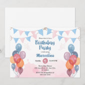 Waterverf ballonmeisje jarig Uitnodiging Kaart (Voorkant / Achterkant)