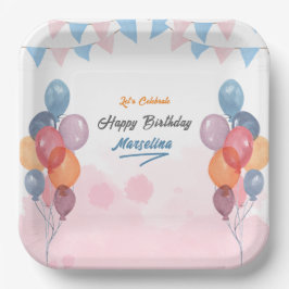 Waterverf ballonmeisje verjaardagsfeest Papier Bor Papieren Bordje