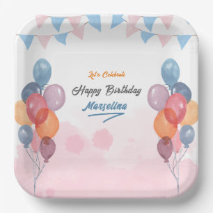Waterverf ballonmeisje verjaardagsfeest Papier Bor Papieren Bordje