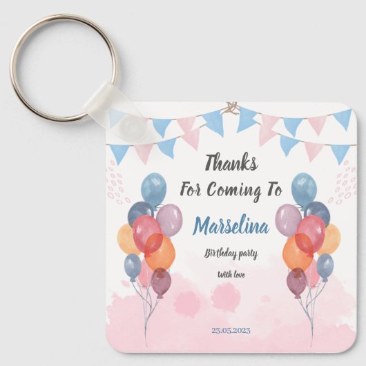 Waterverf ballonmeisje verjaardagsfeest Sleutelhan Sleutelhanger (Voorkant)