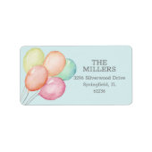 Waterverf ballonnen blauw adres etiket (Voorkant)