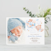 Waterverf Ballonnen en Beer, Photo Boy Baptism Kaart (Staand voorkant)