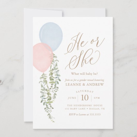 Waterverf ballonnen Eucalyptus Gender onthullen Kaart (Voorkant)