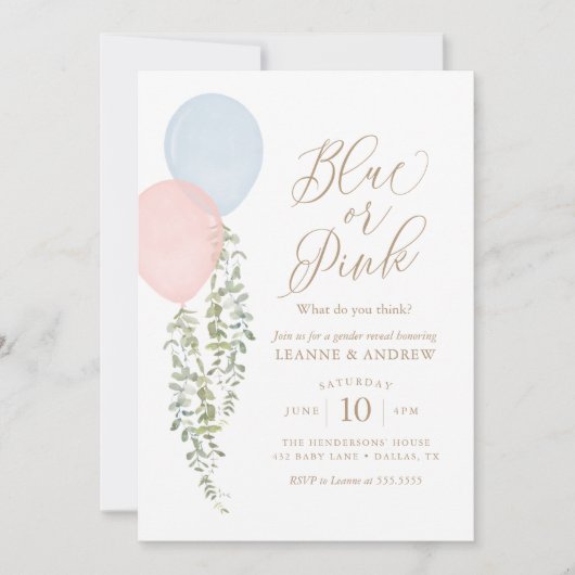 Waterverf ballonnen Eucalyptus Gender onthullen Kaart (Voorkant)