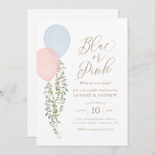 Waterverf ballonnen Eucalyptus Gender onthullen Kaart (Voorkant / Achterkant)