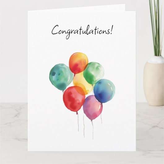 Waterverf ballonnen gefeliciteerd minimalistisch bedankkaart (Voorkant)