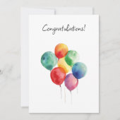 Waterverf ballonnen gefeliciteerd minimalistisch bedankkaart (Voorkant)