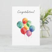 Waterverf ballonnen gefeliciteerd minimalistisch bedankkaart (Staand voorkant)